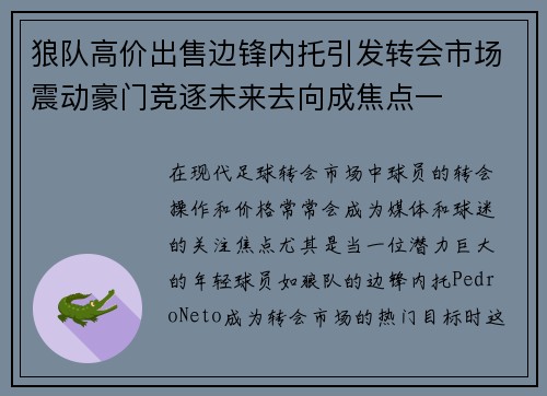 狼队高价出售边锋内托引发转会市场震动豪门竞逐未来去向成焦点一 狼队高价出售边锋内托引发转会市场震动豪门竞逐未来去向成焦点一